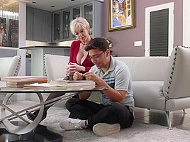 Busty tutor Dee Williams helps student de-stress by having him give her a nice warm creampie