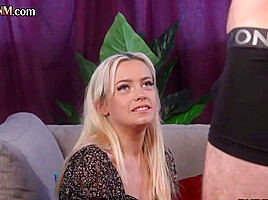 CFNM blonde bitch tugging guys cock