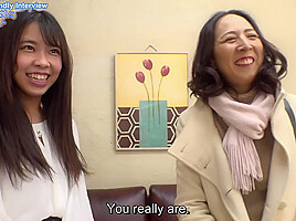 Extreme Japanese age gap lingerie interview and CFNM handjob