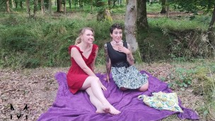 Blowjob and Foursome during a picnic in the forest – 2 girls, 2 guys