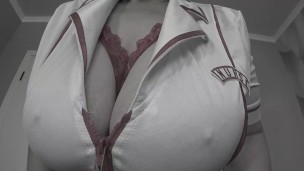 Mature bbw of the nurse cries and shows its big natural sagging boobs