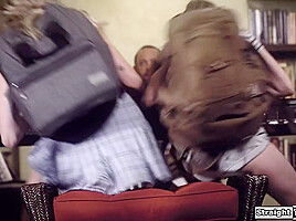 Two teens lick ifo the college counselor and the perv joins