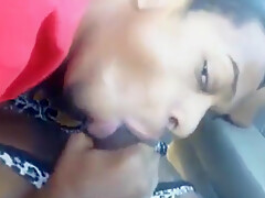 Big Dick Black Tranny Getting A Blwjb In A Car